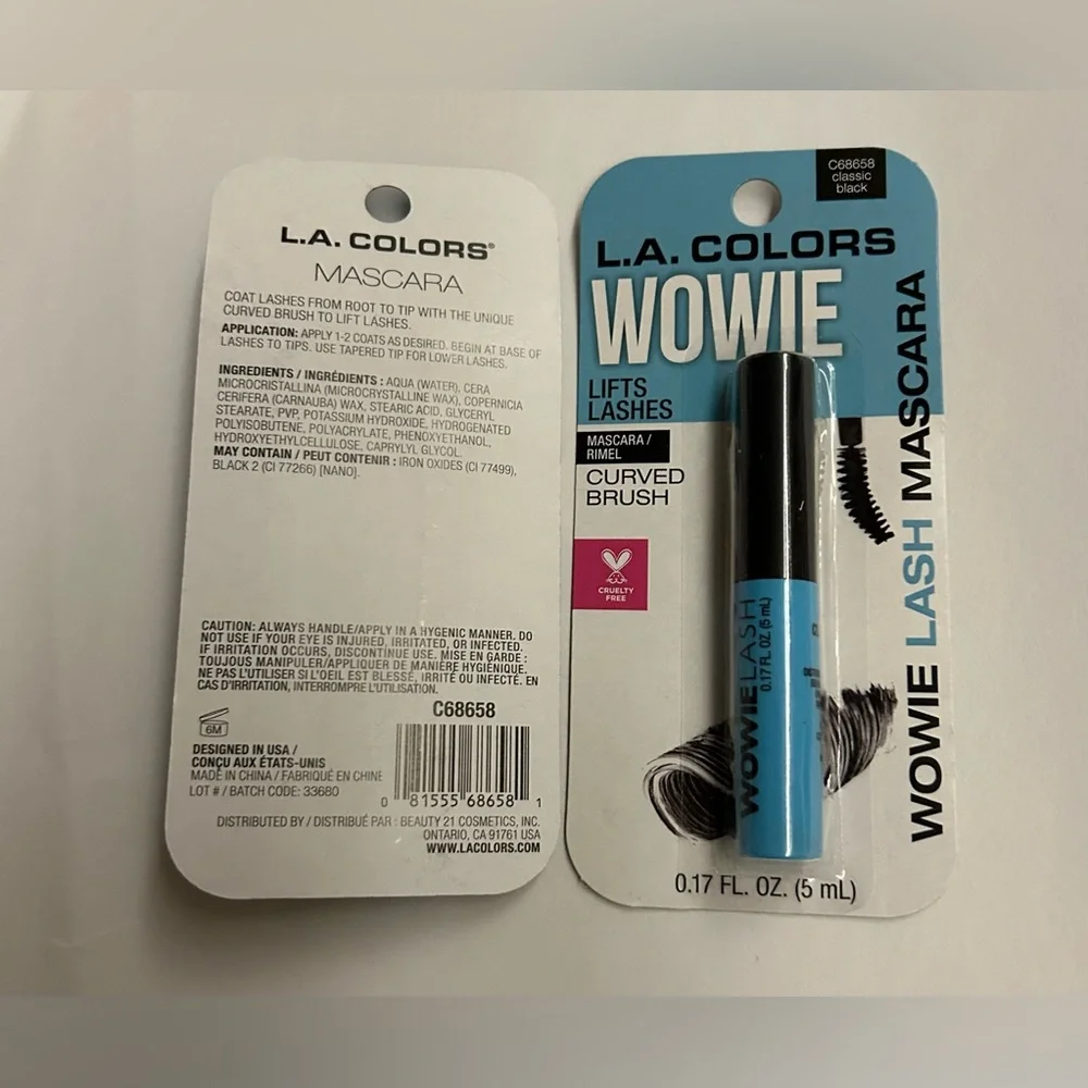 New Two L.A. Colors Wowie Mascara Classic Black Lifts Lashes 0.17 oz (5 mL)